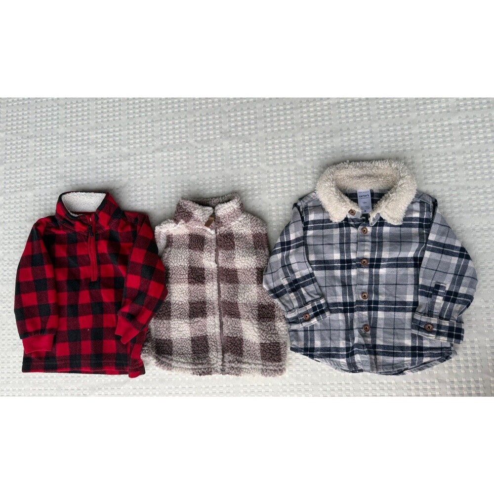 Lot 3 Winter Garments Baby 12 Months - Includes Carter's Overshirt